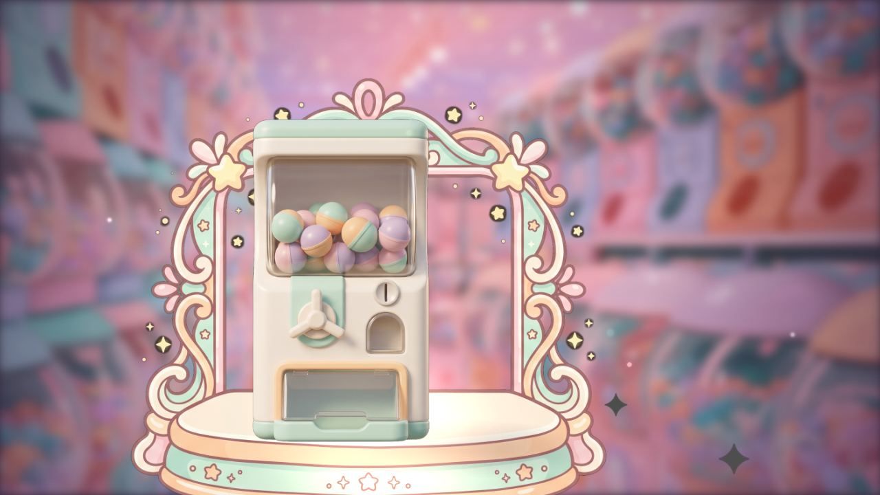 自社開発ガチャゲーム「ぷくぷくカプセルパーク抽選会」のガチャ筐体画面